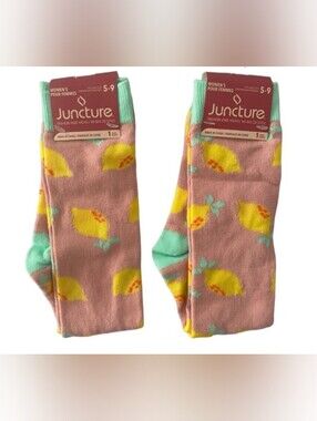 2 Pairs Lemon Print Fashion‎ knee High Socks